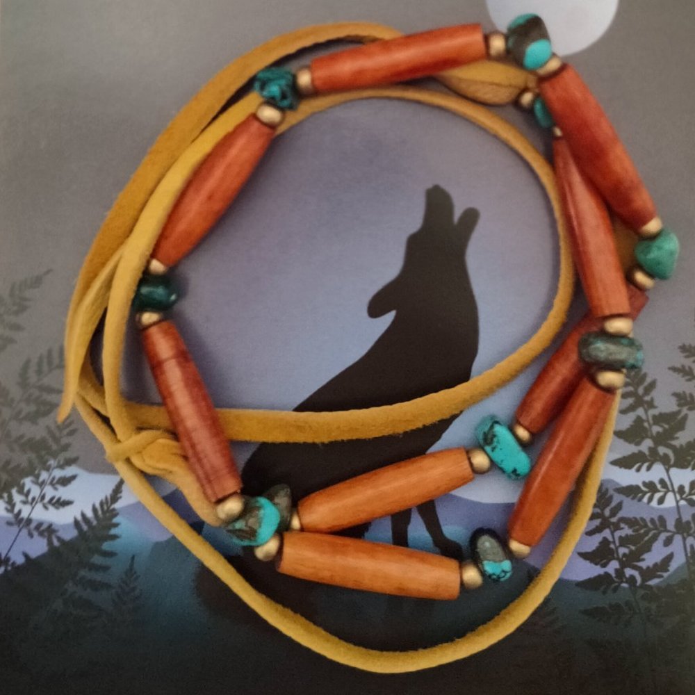 Native Turquoise & Wood Choker - Picture 7 of 12